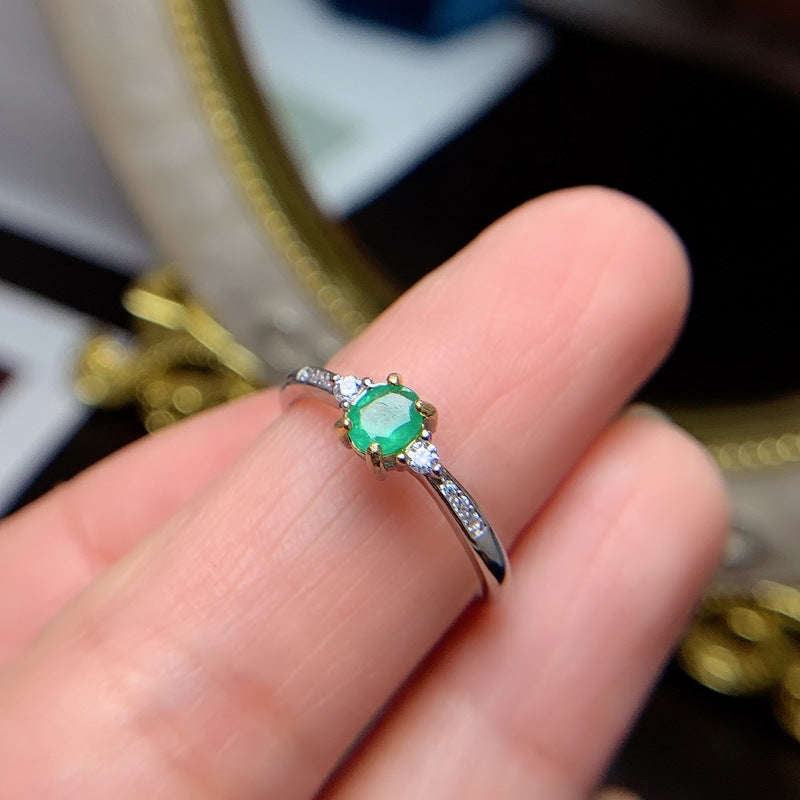 14K Gold Natural Emerald Engagement Ring for Women