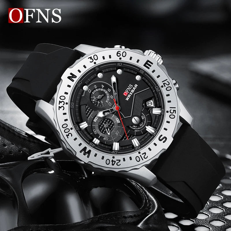 Stainless Steel Military Quartz Chronograph Wristwatch for Men