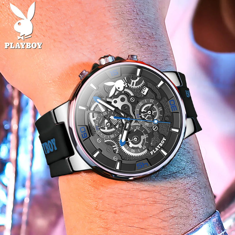 Stainless Steel Silicone Quartz Sports Watch for Men