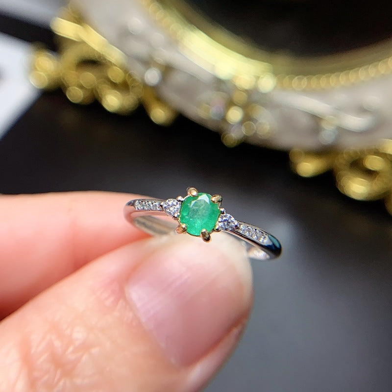 14K Gold Natural Emerald Engagement Ring for Women