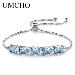 925 Sterling Silver Natural Sky Blue Topaz Charm Bracelets for Women