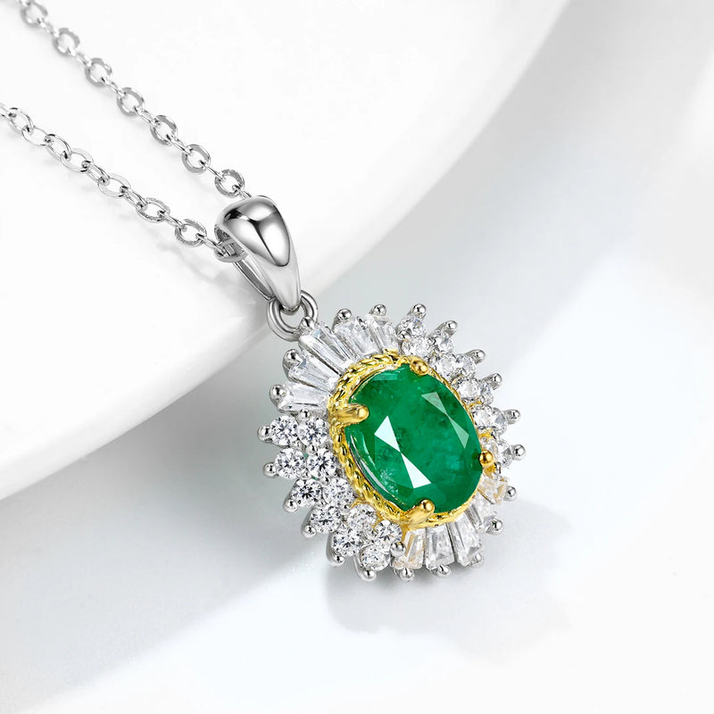 925 Sterling Silver Natural Emerald Pendant for Women