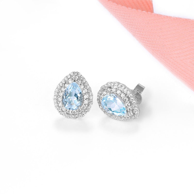 Sterling Silver Topaz Stud Earrings, 1.5CTW, Pear Cut, for Women