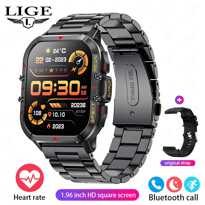 1.96 Inch Bluetooth Call Smartwatch with Health Monitor for Men