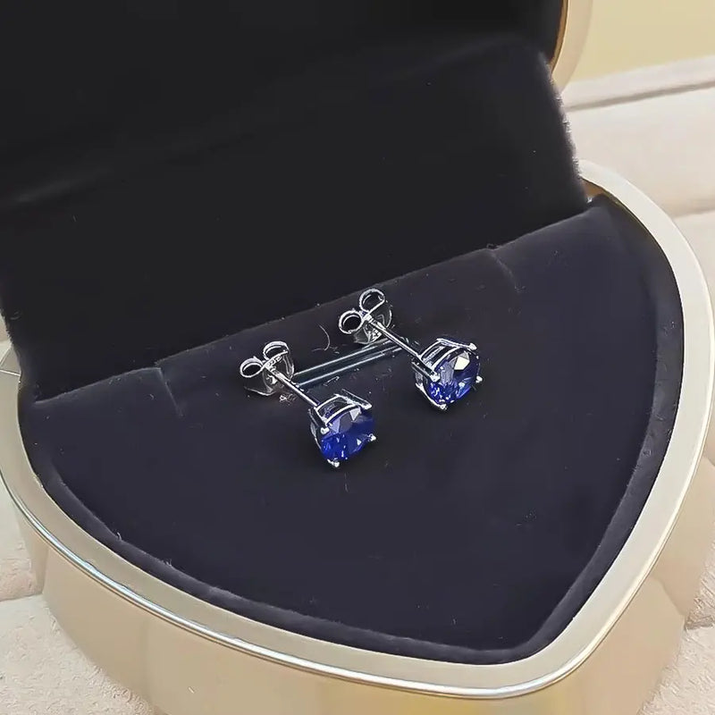 925 Sterling Silver Tanzanite Blue Zircon Stud Earrings for Women