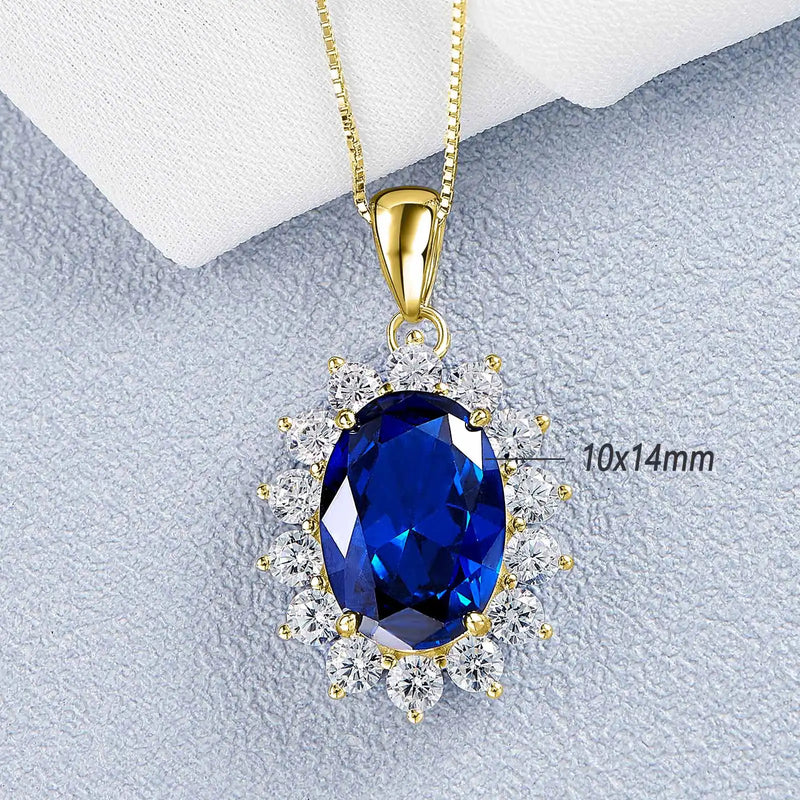 18K Gold 925 Silver Created Ruby and Sapphire Pendant with Black CZ Necklace for Women