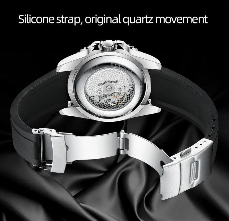 Stainless Steel Silicone Rotatable Quartz Sport Watch for Men