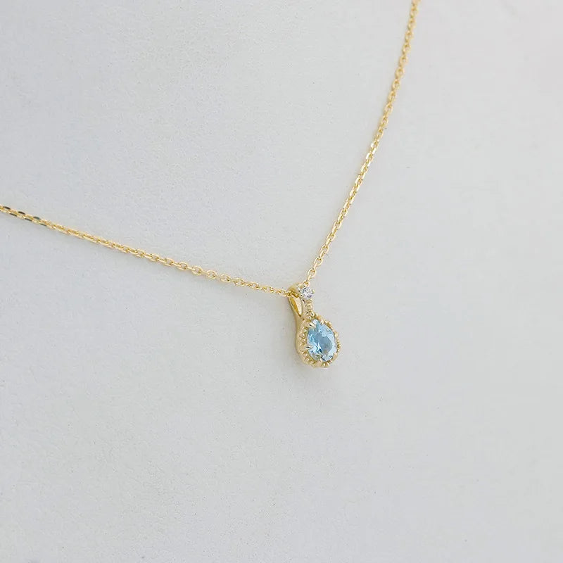 925 Sterling Silver Gold Plated Aquamarine Pendant Necklace for Women