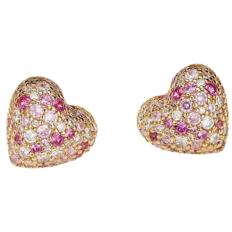 925 Sterling Silver High Carbon Diamonds Gemstone Heart Ear Studs