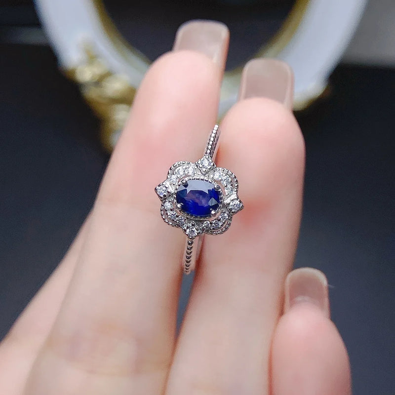 Sterling Silver 4x5mm Sapphire Ring for Women