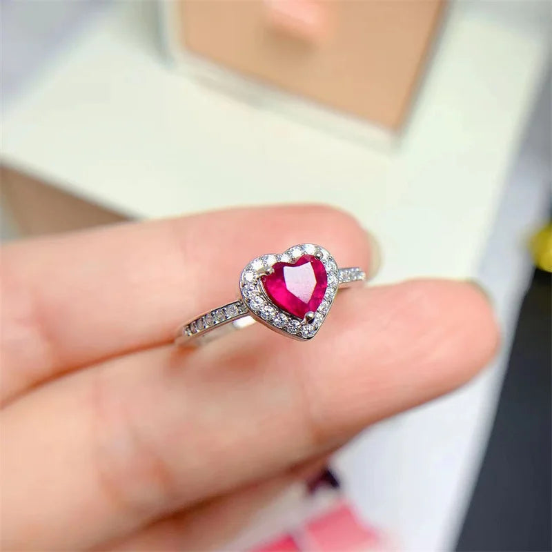 925 Sterling Silver Ruby Heart-Shaped Ring for Her