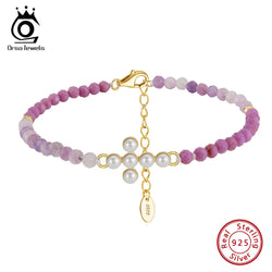 925 Silver Full Purple Mica and Freshwater Pearl Bracelet for Women