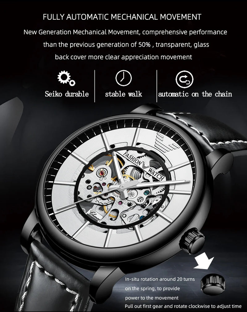 Stainless Steel Automatic Mechanical Watch with Tourbillon, for Men