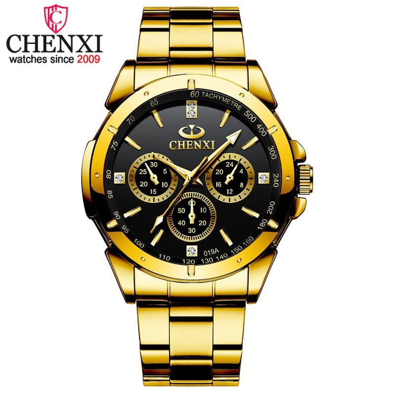 Golden Steel Band Quartz Watch for Men