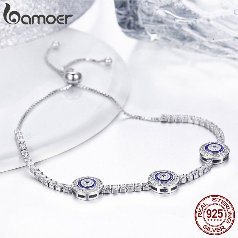 925 Sterling Silver Blue Evil Eye & Cubic Zirconia Tennis Bracelet for Women