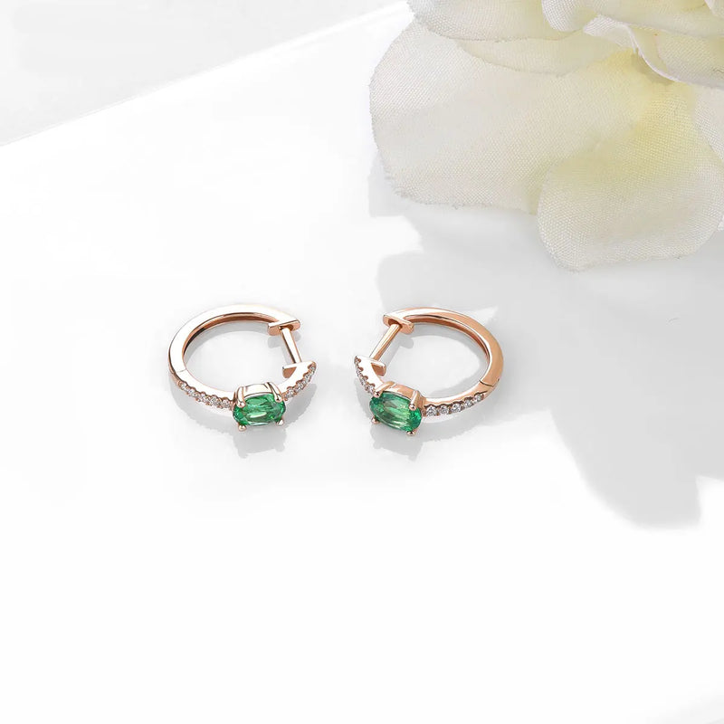 18K Rose Gold Emerald and Diamond Earrings for Women