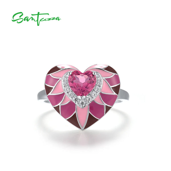 925 Sterling Silver Ring with Pink Stone Enamel