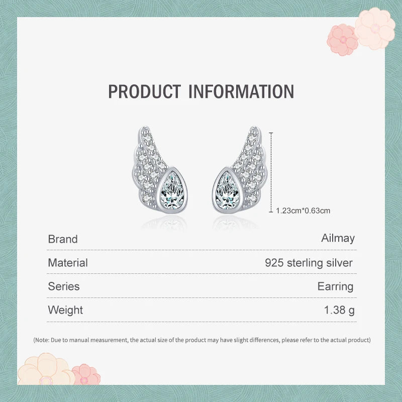 Sterling Silver Crystal Zircon Angel Wing Stud Earrings for Women