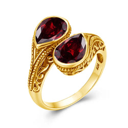 Yellow Gold Red Garnet Teardrop Ring for Women