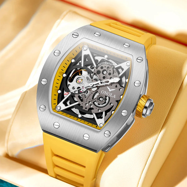 Stainless Steel Hollow Automatic Mechanical Watch for Men