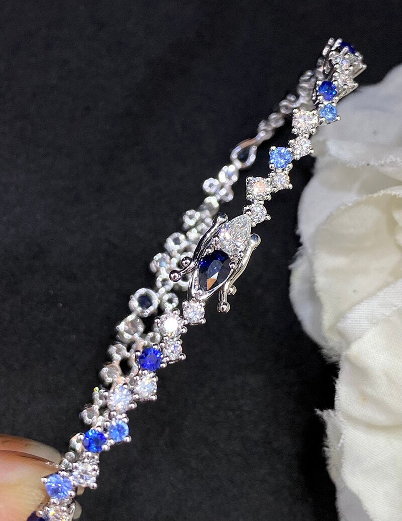 18K White Gold Radiant Blue Sapphire Bracelet