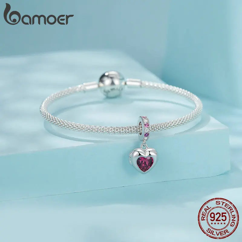 925 Sterling Silver Cubic Zirconia Heart Charm for Bracelets or Necklaces, for Women