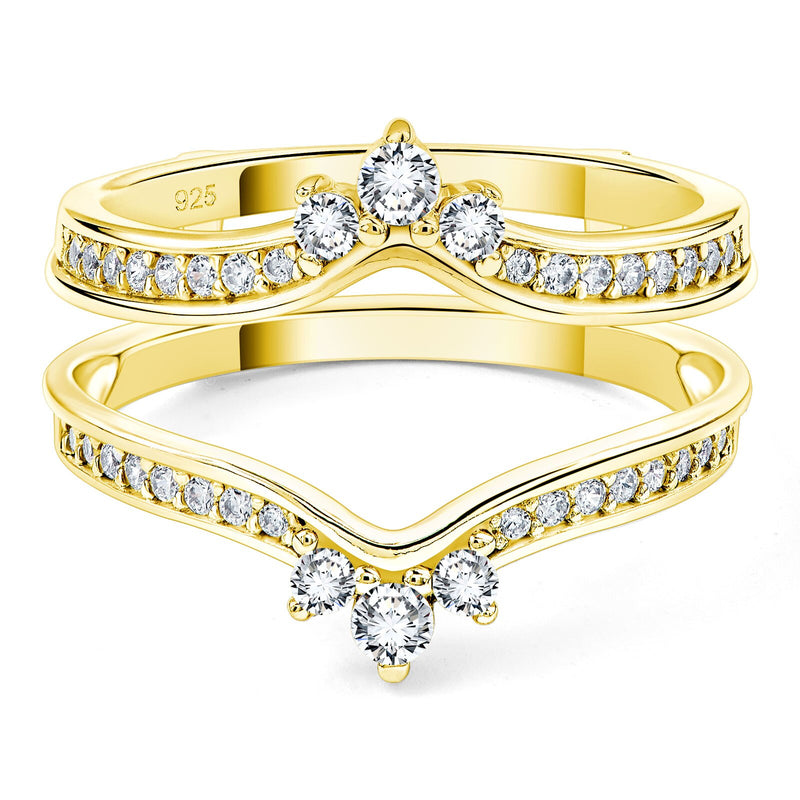 925 Silver & Yellow Gold Crown Wedding Band with Cubic Zirconia for Women