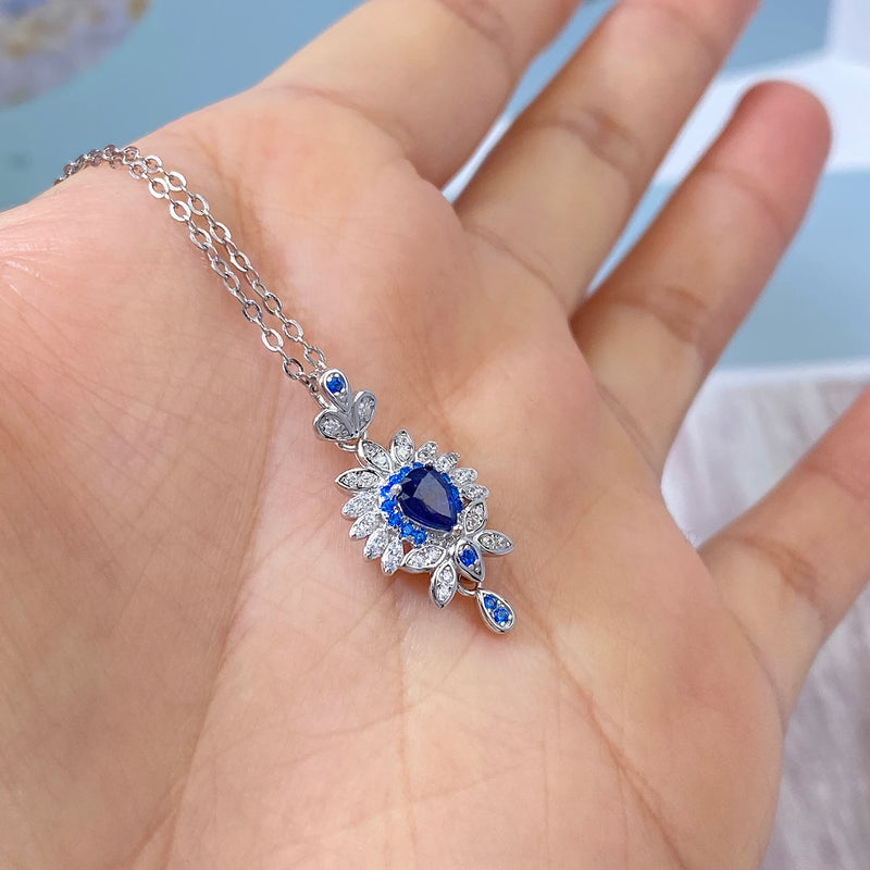 Sterling Silver Natural Sapphire Pendant Necklace for Women