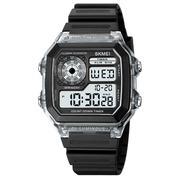 Stainless Steel Digital Sport Watch with Countdown Timer for Men