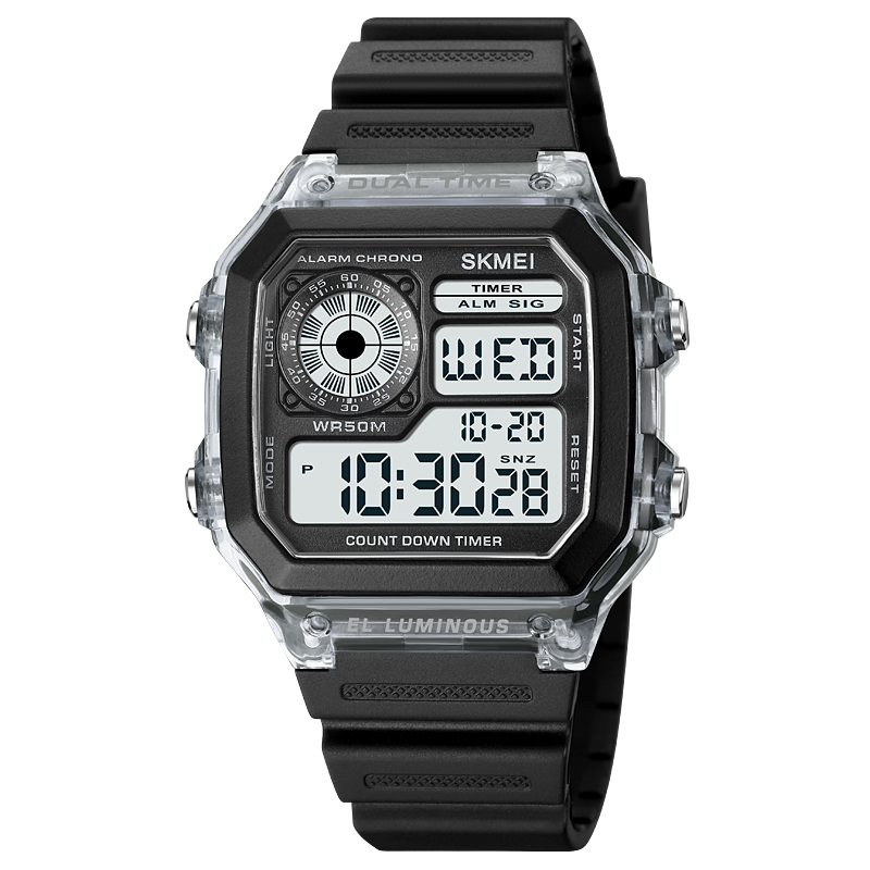 Stainless Steel Digital Sport Watch with Countdown Timer for Men