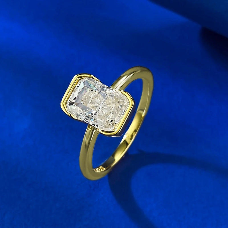 18K Gold Plated 925 Sterling Silver Ring with 6*9mm Radiant Cut High Carbon Diamond Gems