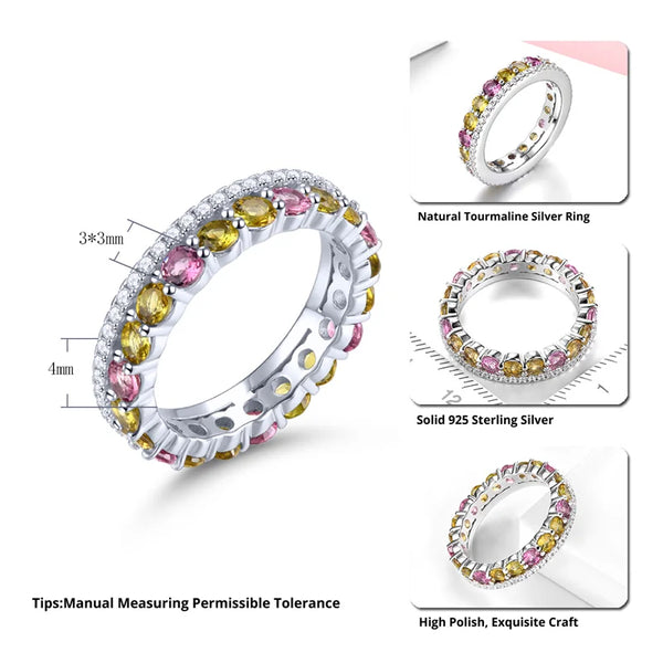 Sterling Silver 925 Natural Multicolor Tourmaline Eternity Ring for Women