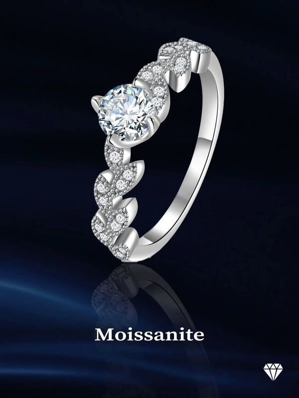 925 Sterling Silver Moissanite Leaf Ring for Women