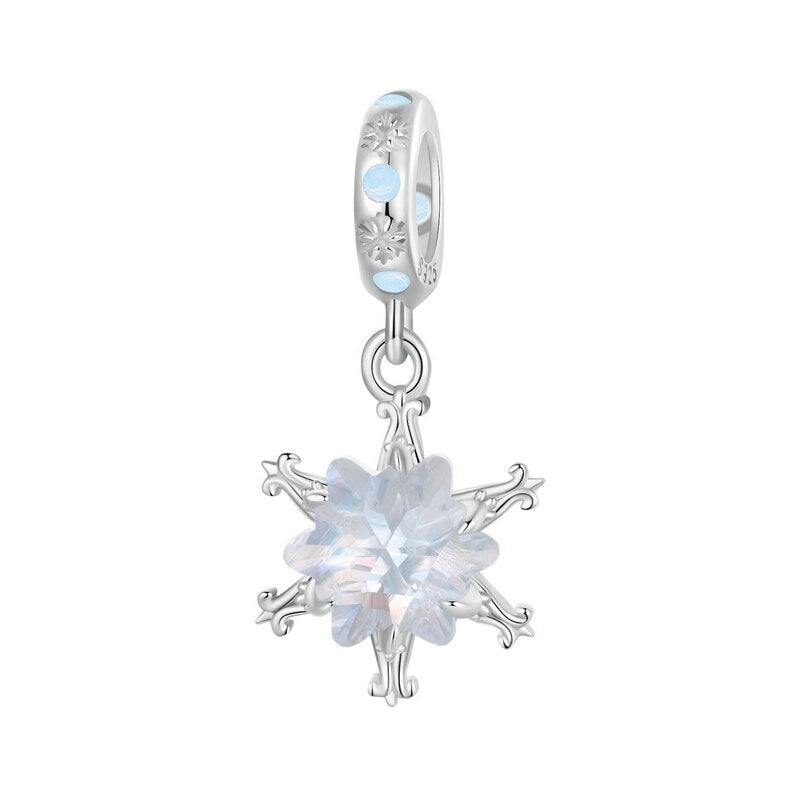 Sterling Silver Snowflake Pendant Charm, Ice Rainbow Beads for Women