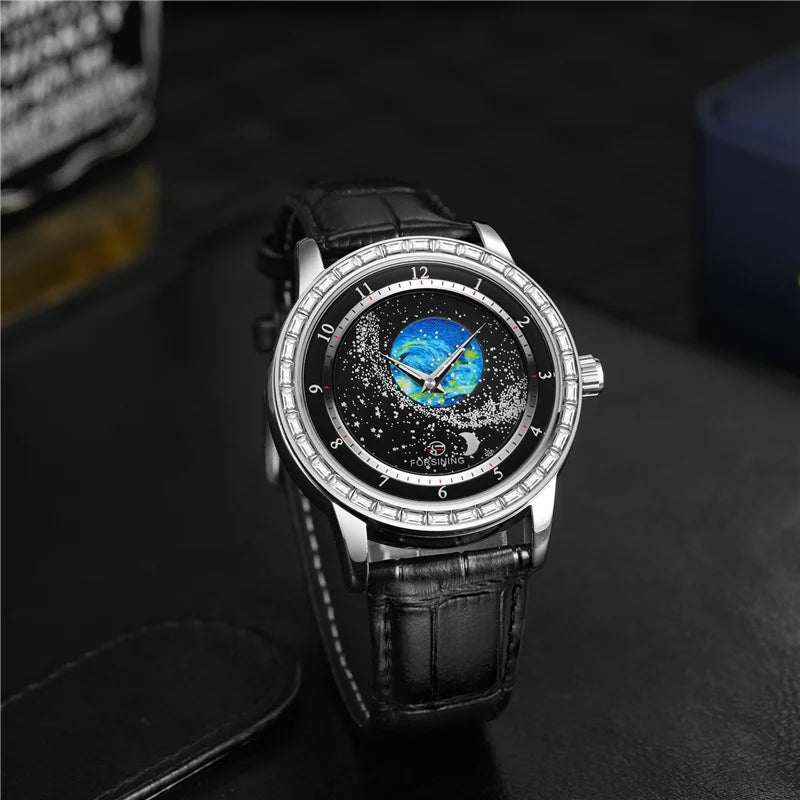 Leather Luxury Full Sky Star Quartz Watch for Men