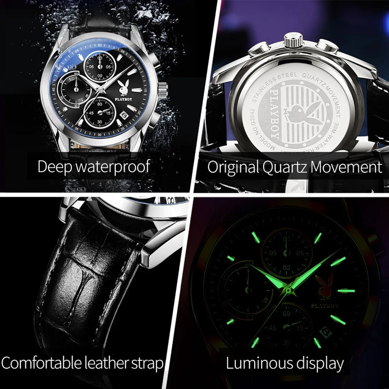 Leather Multifunction Quartz Watch for Men