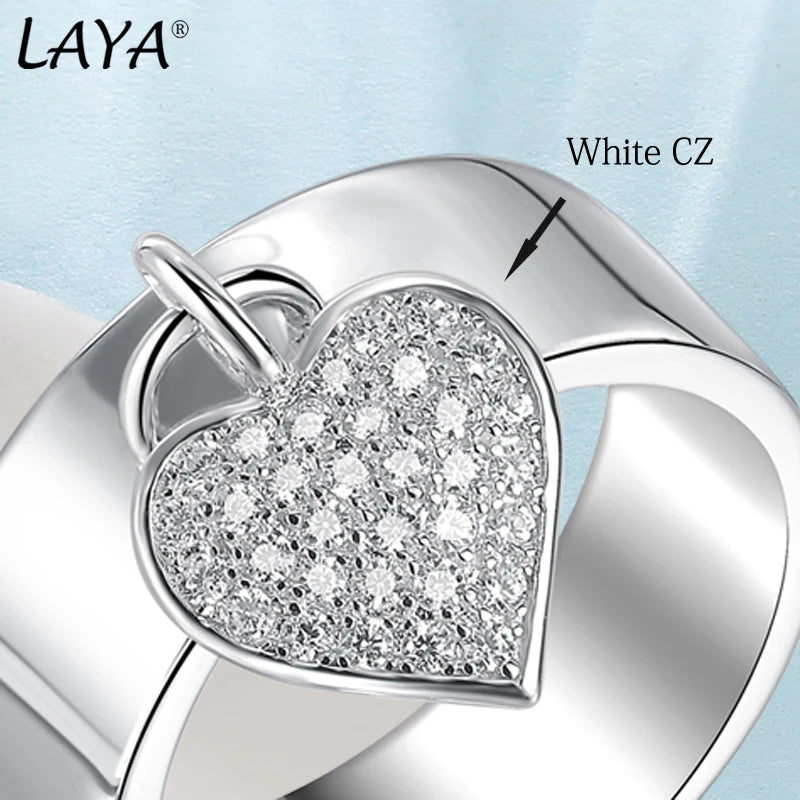 925 Sterling Silver Heart Zircon Dangle Ring for Women