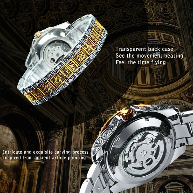 Stainless Steel Skeleton Automatic Luminous Mechanical Watch for Men