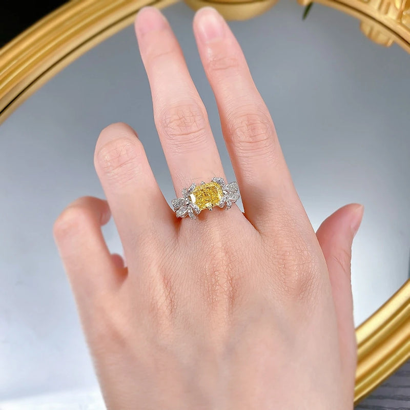 Sterling Silver Crushed Ice Cut Citrine Ring for Women