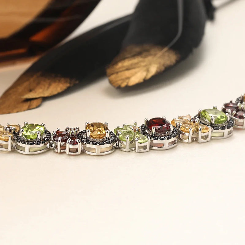 925 Sterling Silver Rhodolite Peridot Citrine Bracelet for Women