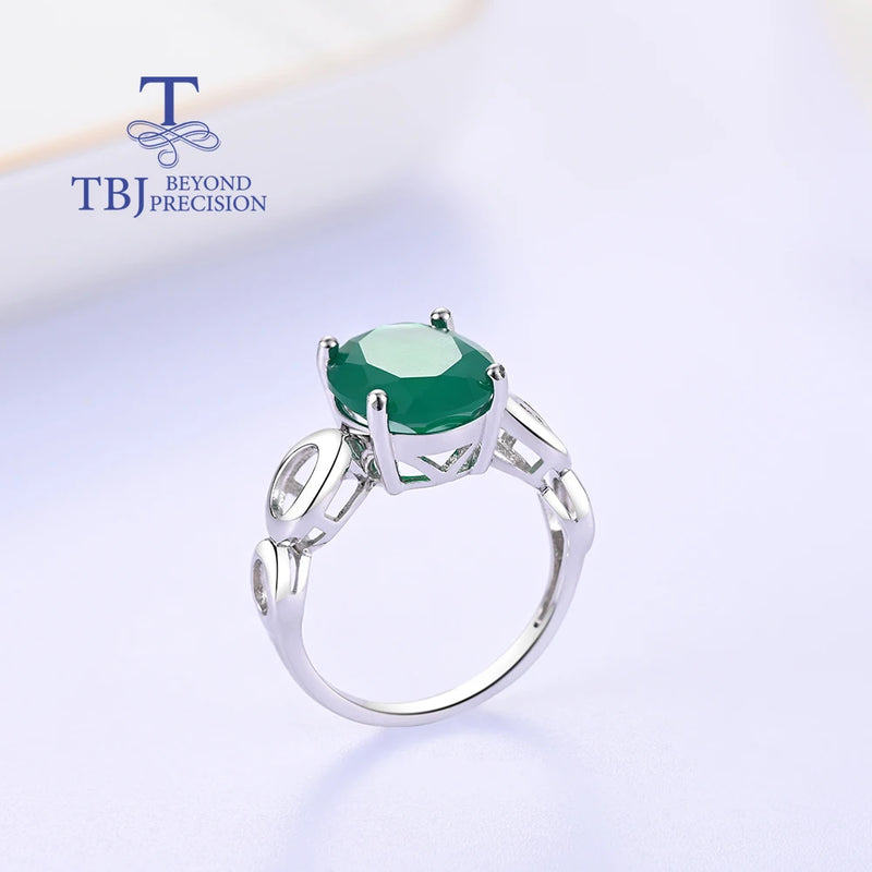 S925 Silver Natural Green Agate Ring for Ladies