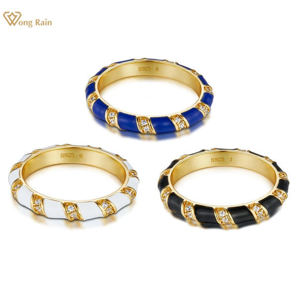 Wong Rain 18K Gold Plated 925 Sterling Silver Lab Sapphire Gemstone Vintage Ring for Women Wedding Fine Jewelry Band Wholesale