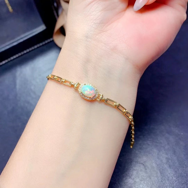 925 Sterling Silver Natural Opal Bracelet for Women