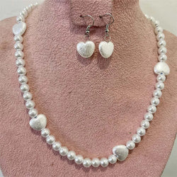 Plastic White Pearls Jewelry Set Necklace Earring Bracelet Chain Choker for Women