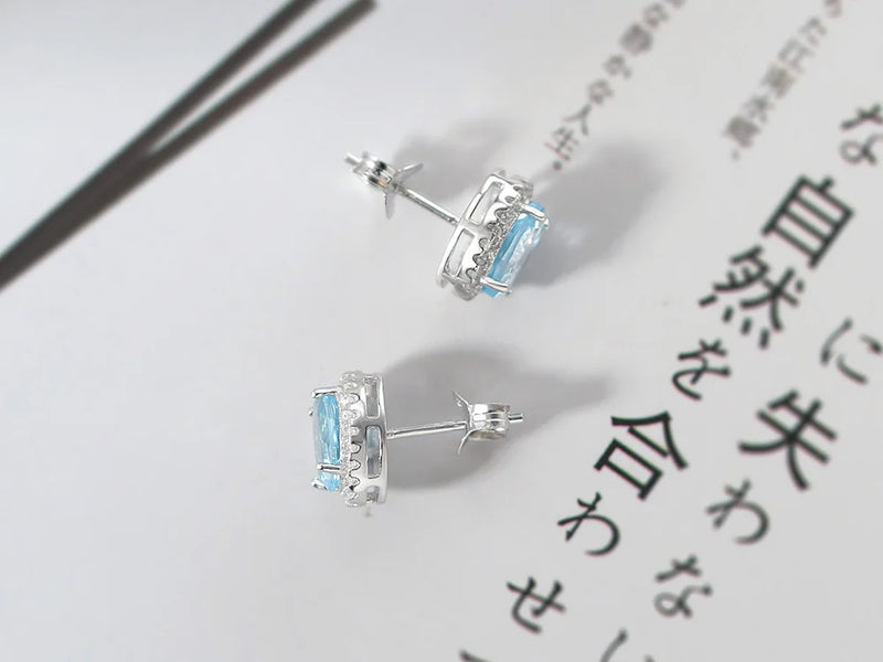 925 Sterling Silver Blue Topaz Earrings for Women