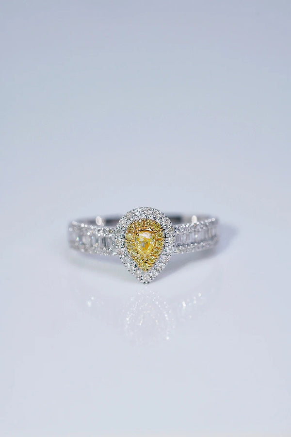 18K White Gold Natural Yellow Diamond Engagement Ring for Women