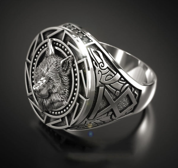 Silver Wolf Carved Rings for Men