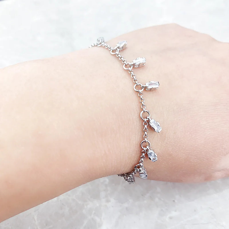 925 Sterling Silver Angular Stone Bracelet with Baguette Cut Stones for Women