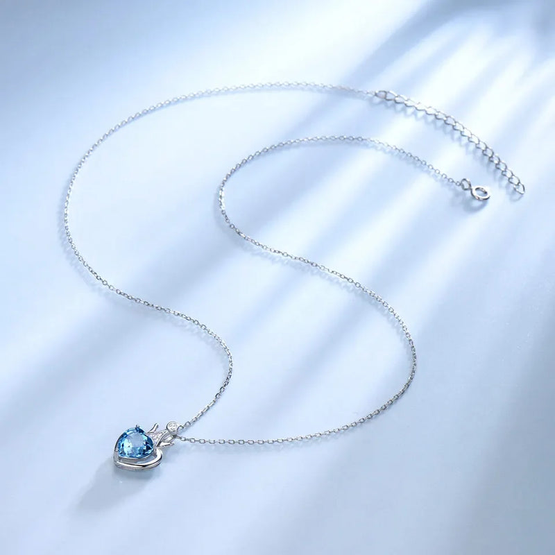 Sterling Silver Blue Topaz Heart Pendant Necklace for Women