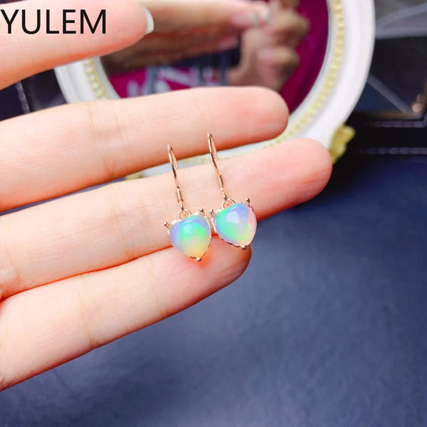 Sterling Silver 925 Natural Opal Heart Shape Earrings for Women